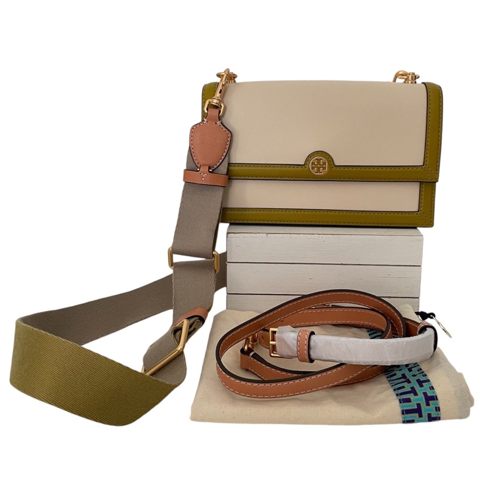 Tory Burch Colorblock Mini Leather Shoulder Bag in Cream Olive NWOT